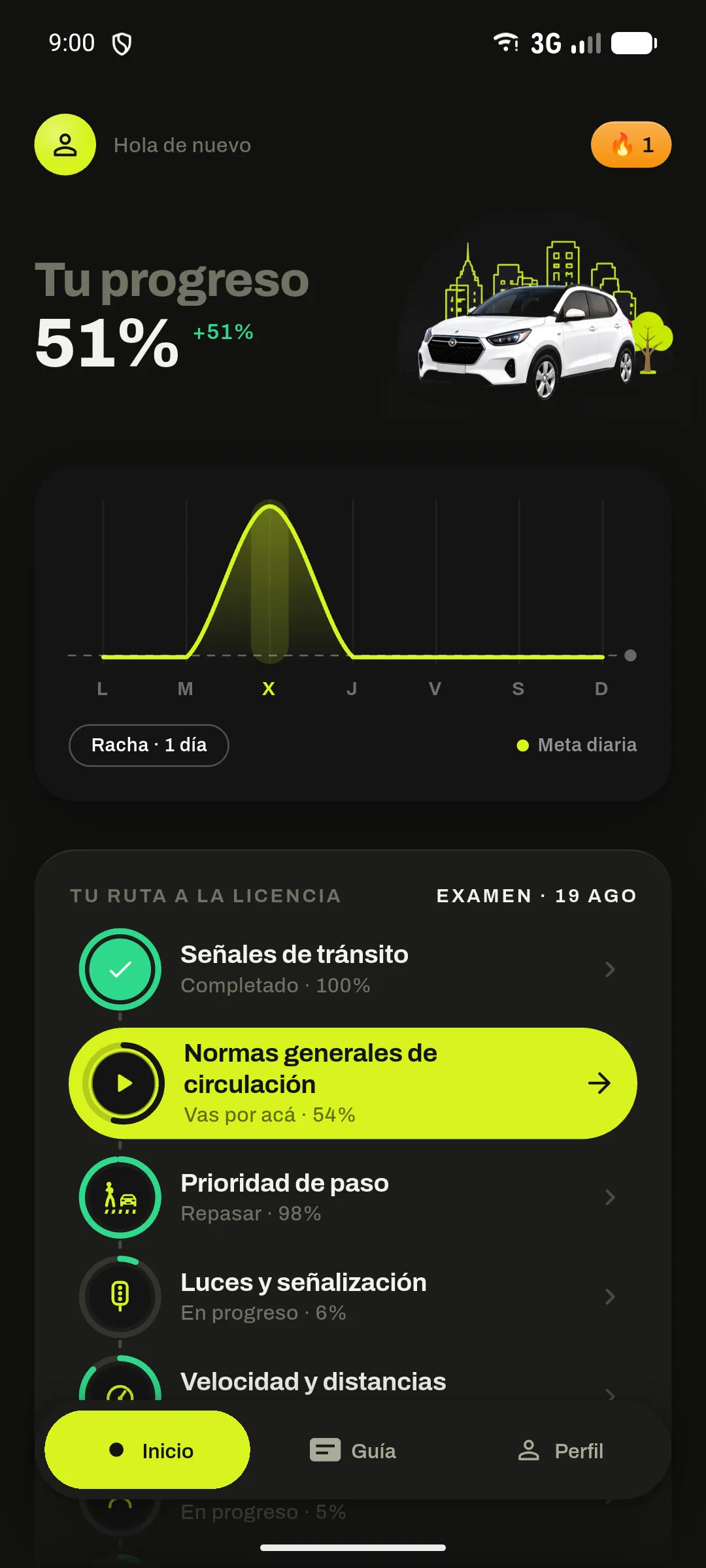 AutoTest home screen with study progress
