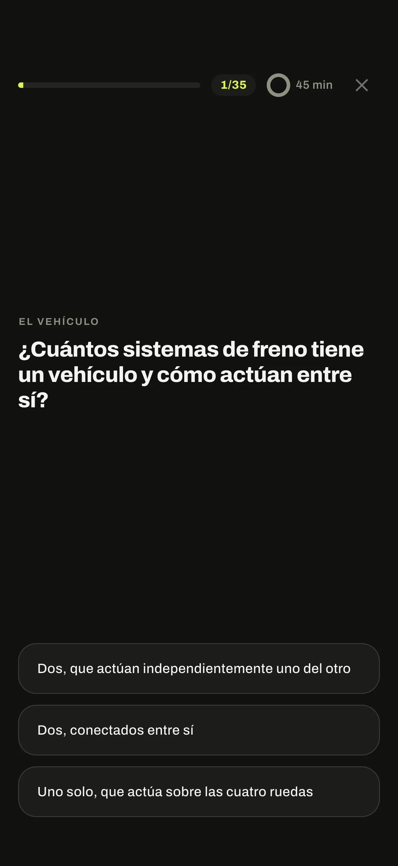Ensayo de AutoTest Chile en curso: pregunta 1 de 35 y 45 minutos en el reloj